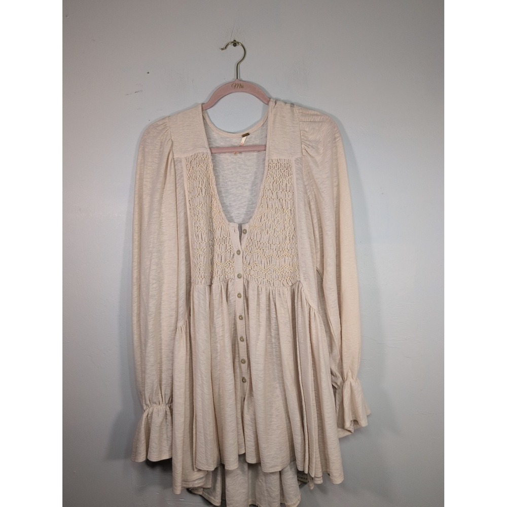 Free People Women's Don't Call Me Baby Long Sleeve Tunic Top Medium Cream